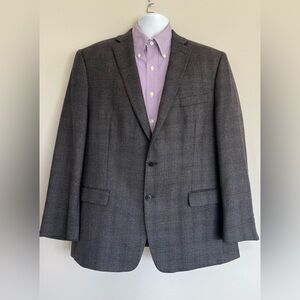 Calvin Klein Mens Blazer Sport Coat 100% Wool 2-Button Size 46 R Gray Tweed
